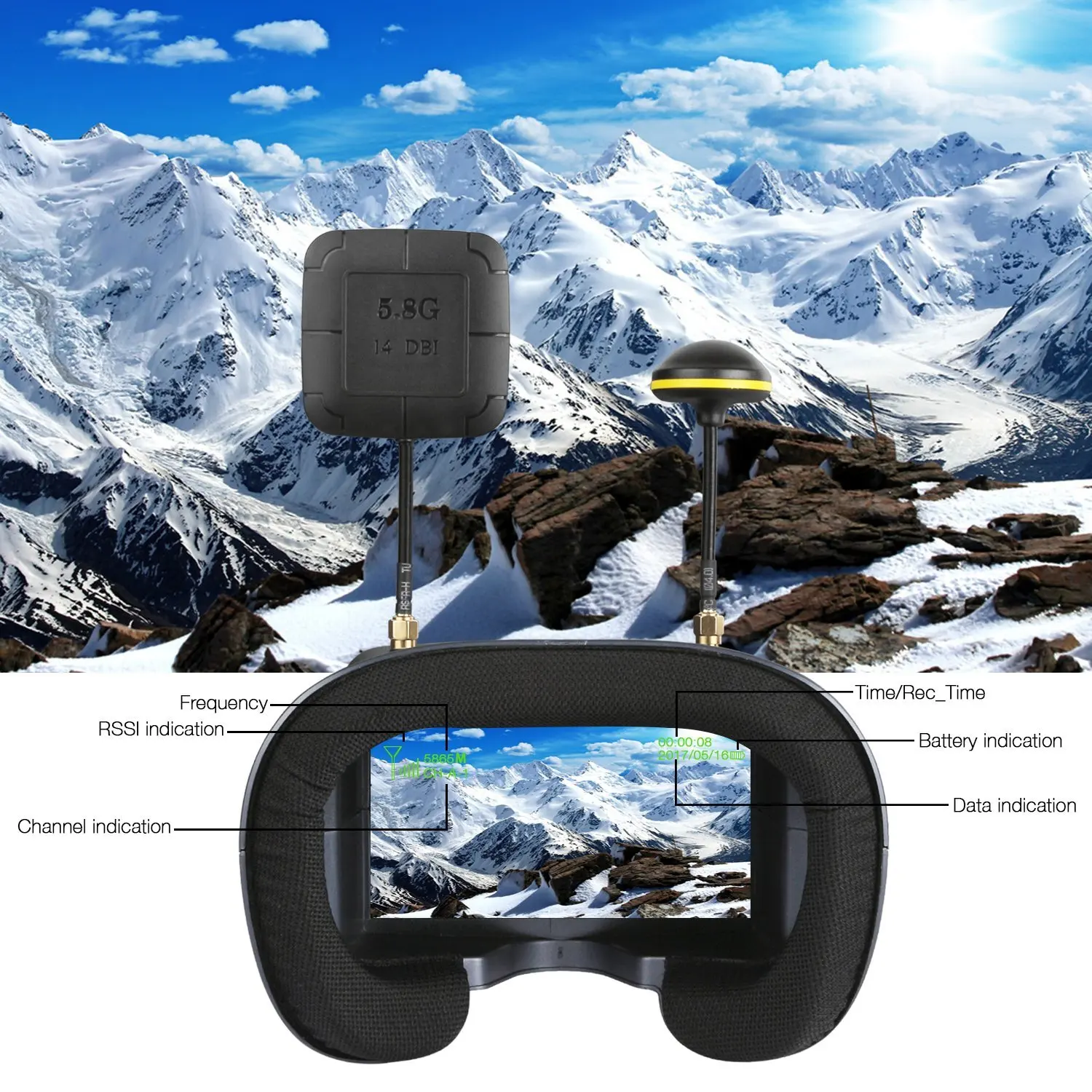 FPV Goggles 008D 5.8G 40CH 4.3 - Drone Racing Goggles ulasan dan harga